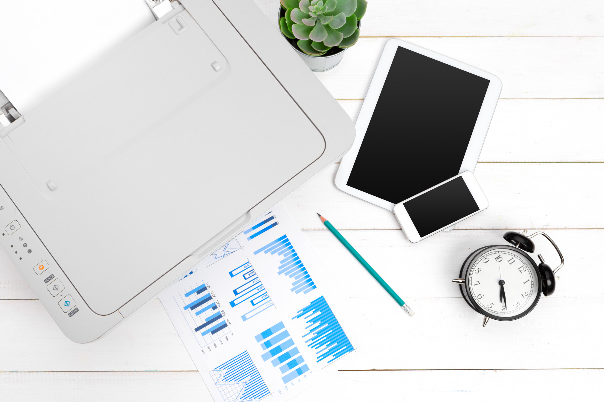 Modern office with financial reports